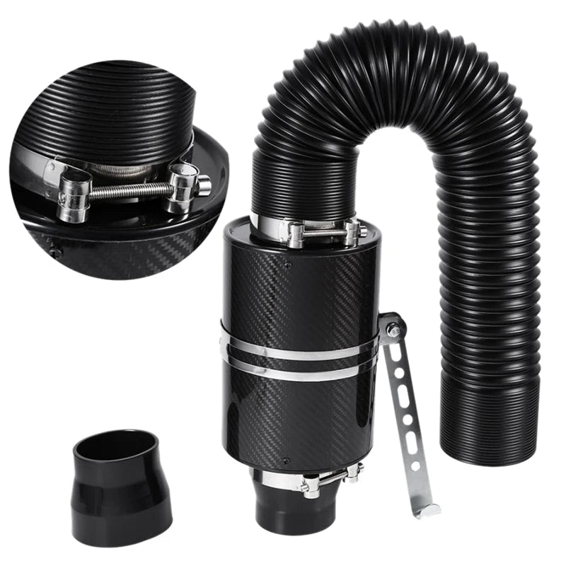 Car 3 Inch Universal Carbon Fiber Air Filter Feed Enclosed Intake Hose Kit